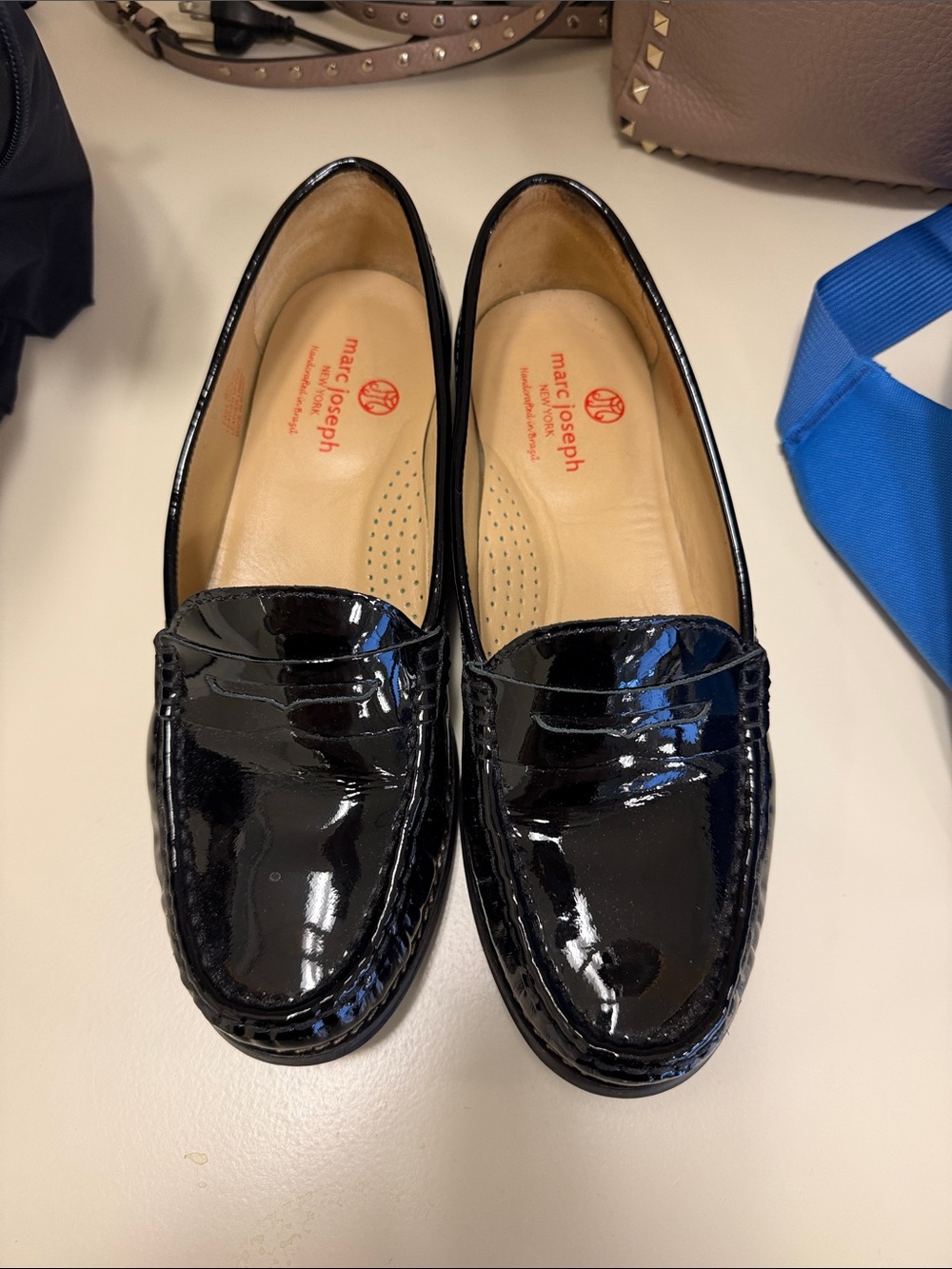 Marc Joseph Black Patent Leather Slip-On Penny Loafers